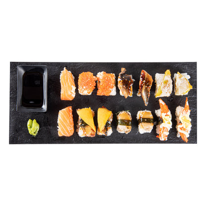 Maxi Serve Rectangle Black Plastic Large Plate - Faux Slate - 16" x 7" - 25 count box