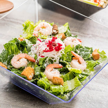 Maxi Serve 160 oz Square Clear Plastic Large Modern Serving Bowl - 11" x 11" x 4 1/2" - 25 count box