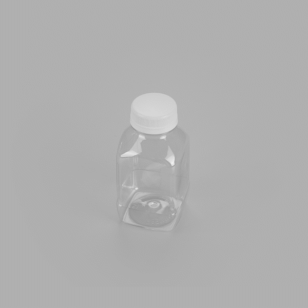 Bottle Tek 8 oz Square Clear Plastic Cold Pressed Juice Bottle - with Safety Cap - 2 1/4" x 2 1/4" x 4 3/4" - 100 count box
