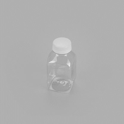 Bottle Tek 8 oz Square Clear Plastic Cold Pressed Juice Bottle - with Safety Cap - 2 1/4" x 2 1/4" x 4 3/4" - 100 count box