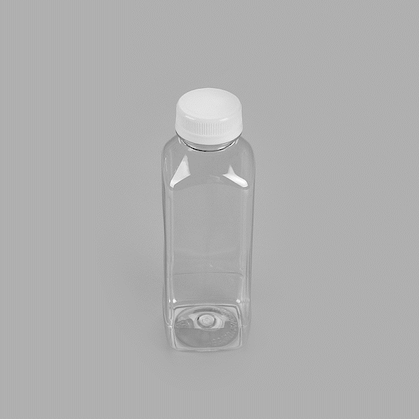 Bottle Tek 16 oz Square Clear Plastic Cold Pressed Juice Bottle - with Safety Cap - 2 1/4" x 2 1/4" x 7" - 100 count box