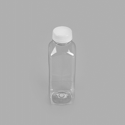 Bottle Tek 16 oz Square Clear Plastic Cold Pressed Juice Bottle - with Safety Cap - 2 1/4" x 2 1/4" x 7" - 100 count box