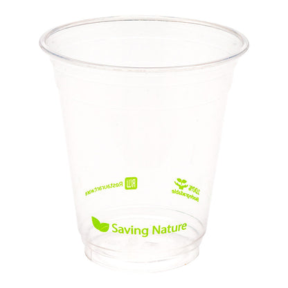 Basic Nature 12 oz Round Clear Plastic Drinking Cup - Compostable - 3 3/4" x 3 3/4" x 4 1/4" - 100 count box