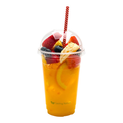 Basic Nature Round Clear PLA Plastic Drinking Cup Dome Lid - Compostable - 3 3/4" x 3 3/4" x 1 3/4" - 100 count box