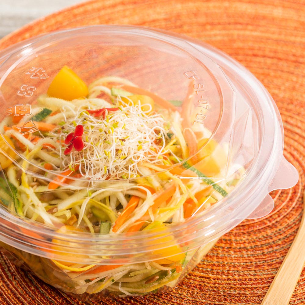 Basic Nature Round Clear Plastic To Go Bowl Lid - Compostable, Fits 24 and 32 oz - 7" x 7" x 3/4" - 125 count box