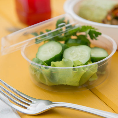 Basic Nature Round Clear Plastic Deli Container Dome Lid - Compostable - 4 1/2" x 4 1/2" x 1" - 50 count box