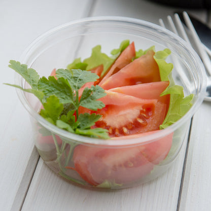 Basic Nature 12 oz Round Clear PLA Plastic To Go Deli Container - Compostable - 4 3/4" x 4 3/4" x 2 1/4" - 500 count box