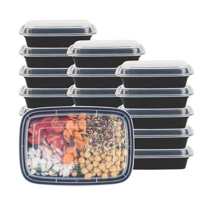 Asporto 24 oz Rectangle Black Plastic To Go Box - with Clear Lid, Microwavable - 8" x 5 1/4" x 1 3/4" - 100 count box