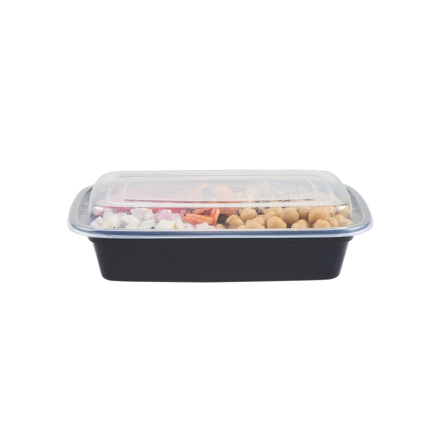Asporto 24 oz Rectangle Black Plastic To Go Box - with Clear Lid, Microwavable - 8" x 5 1/4" x 1 3/4" - 100 count box