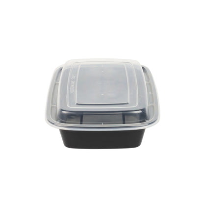 Asporto 24 oz Rectangle Black Plastic To Go Box - with Clear Lid, Microwavable - 8" x 5 1/4" x 1 3/4" - 100 count box