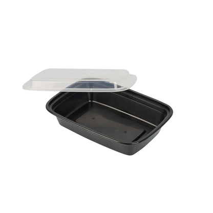 Asporto 24 oz Rectangle Black Plastic To Go Box - with Clear Lid, Microwavable - 8" x 5 1/4" x 1 3/4" - 100 count box