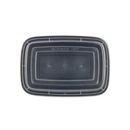 Asporto 24 oz Rectangle Black Plastic To Go Box - with Clear Lid, Microwavable - 8" x 5 1/4" x 1 3/4" - 100 count box