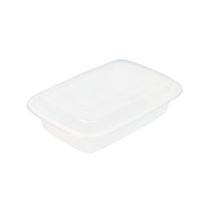 Asporto 24 oz Rectangle White Plastic To Go Box - with Clear Lid, Microwavable - 8" x 5 1/4" x 1 3/4" - 100 count box