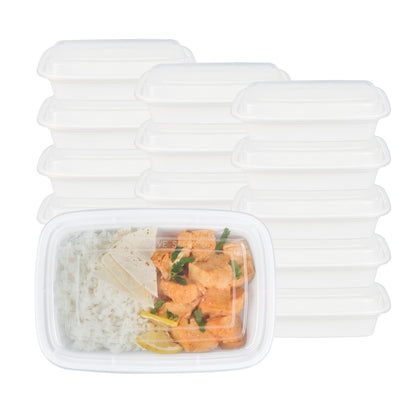 Asporto 24 oz Rectangle White Plastic To Go Box - with Clear Lid, Microwavable - 8" x 5 1/4" x 1 3/4" - 100 count box