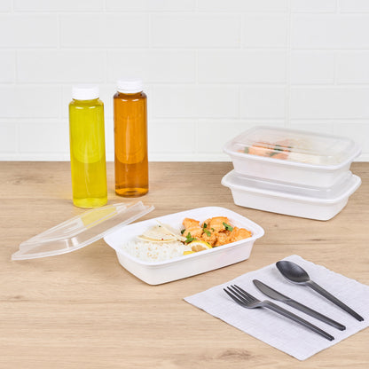 Asporto 24 oz Rectangle White Plastic To Go Box - with Clear Lid, Microwavable - 8" x 5 1/4" x 1 3/4" - 100 count box