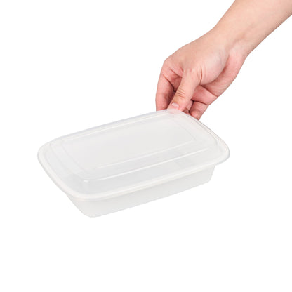 Asporto 24 oz Rectangle White Plastic To Go Box - with Clear Lid, Microwavable - 8" x 5 1/4" x 1 3/4" - 100 count box