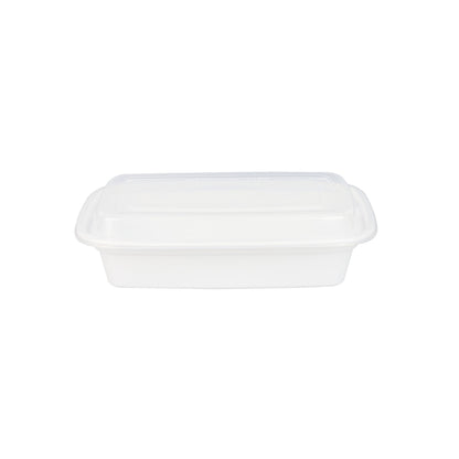 Asporto 24 oz Rectangle White Plastic To Go Box - with Clear Lid, Microwavable - 8" x 5 1/4" x 1 3/4" - 100 count box