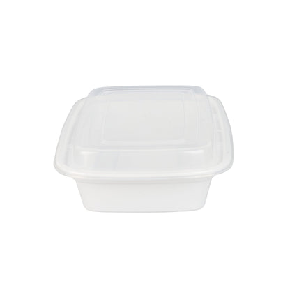 Asporto 24 oz Rectangle White Plastic To Go Box - with Clear Lid, Microwavable - 8" x 5 1/4" x 1 3/4" - 100 count box