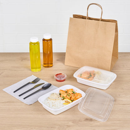 Asporto 24 oz Rectangle White Plastic To Go Box - with Clear Lid, Microwavable - 8" x 5 1/4" x 1 3/4" - 100 count box