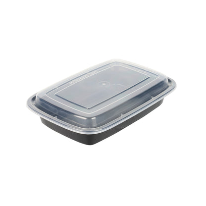 Asporto 28 oz Rectangle Black Plastic To Go Box - with Clear Lid, Microwavable - 8 3/4" x 6" x 1 1/2" - 100 count box