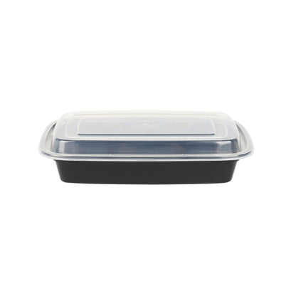 Asporto 28 oz Rectangle Black Plastic To Go Box - with Clear Lid, Microwavable - 8 3/4" x 6" x 1 1/2" - 100 count box