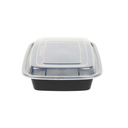 Asporto 28 oz Rectangle Black Plastic To Go Box - with Clear Lid, Microwavable - 8 3/4" x 6" x 1 1/2" - 100 count box