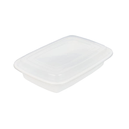 Asporto 28 oz Rectangle White Plastic To Go Box - with Clear Lid, Microwavable - 8 3/4" x 6" x 1 1/2" - 100 count box