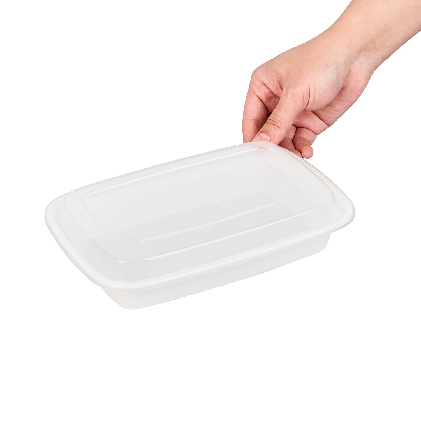 Asporto 28 oz Rectangle White Plastic To Go Box - with Clear Lid, Microwavable - 8 3/4" x 6" x 1 1/2" - 100 count box