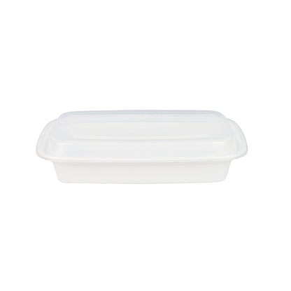 Asporto 28 oz Rectangle White Plastic To Go Box - with Clear Lid, Microwavable - 8 3/4" x 6" x 1 1/2" - 100 count box