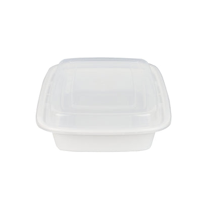 Asporto 28 oz Rectangle White Plastic To Go Box - with Clear Lid, Microwavable - 8 3/4" x 6" x 1 1/2" - 100 count box