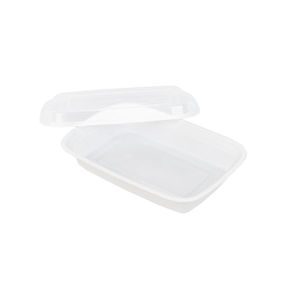 Asporto 28 oz Rectangle White Plastic To Go Box - with Clear Lid, Microwavable - 8 3/4" x 6" x 1 1/2" - 100 count box