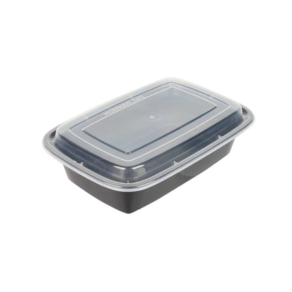 Asporto 38 oz Rectangle Black Plastic To Go Box - with Clear Lid, Microwavable - 8 3/4" x 6" x 2" - 100 count box