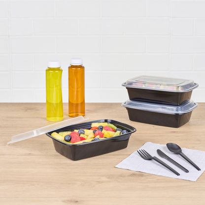 Asporto 38 oz Rectangle Black Plastic To Go Box - with Clear Lid, Microwavable - 8 3/4" x 6" x 2" - 100 count box