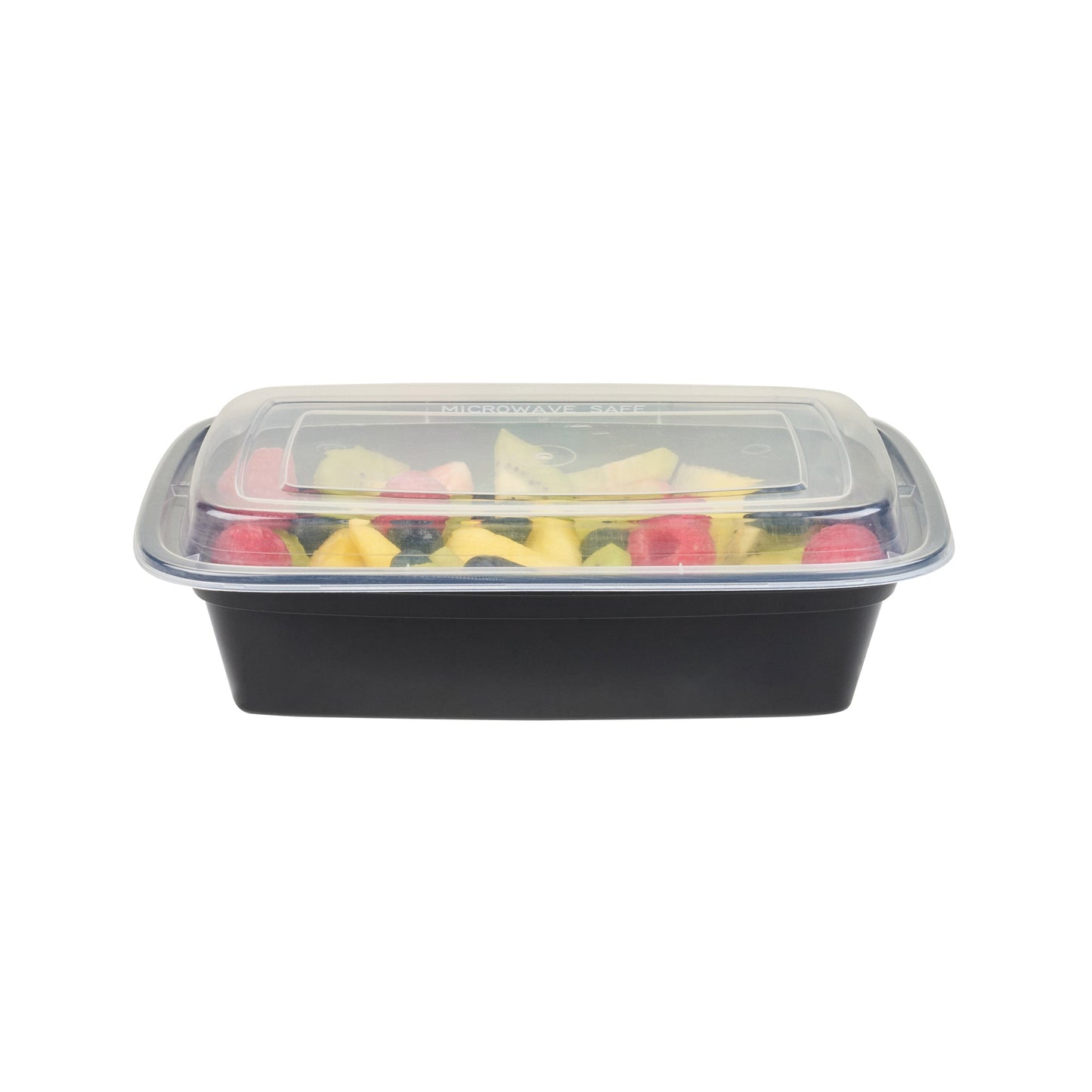 Asporto 38 oz Rectangle Black Plastic To Go Box - with Clear Lid, Microwavable - 8 3/4" x 6" x 2" - 100 count box