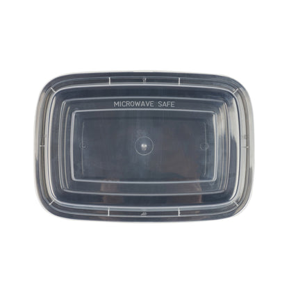 Asporto 38 oz Rectangle Black Plastic To Go Box - with Clear Lid, Microwavable - 8 3/4" x 6" x 2" - 100 count box
