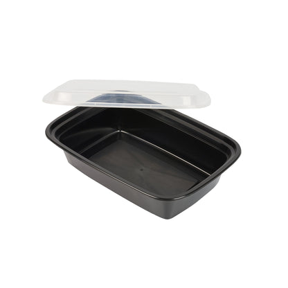 Asporto 38 oz Rectangle Black Plastic To Go Box - with Clear Lid, Microwavable - 8 3/4" x 6" x 2" - 100 count box