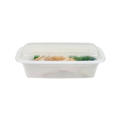 Asporto 38 oz Rectangle White Plastic To Go Box - with Clear Lid, Microwavable - 8 3/4" x 6" x 2" - 100 count box