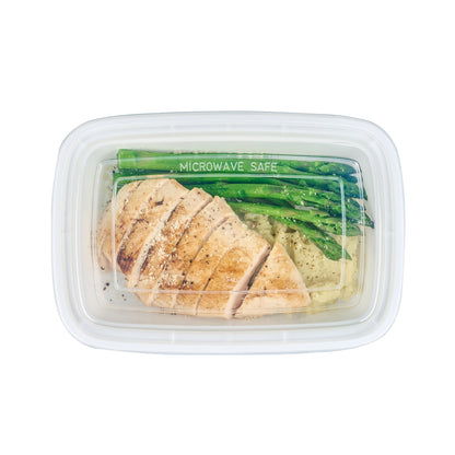 Asporto 38 oz Rectangle White Plastic To Go Box - with Clear Lid, Microwavable - 8 3/4" x 6" x 2" - 100 count box