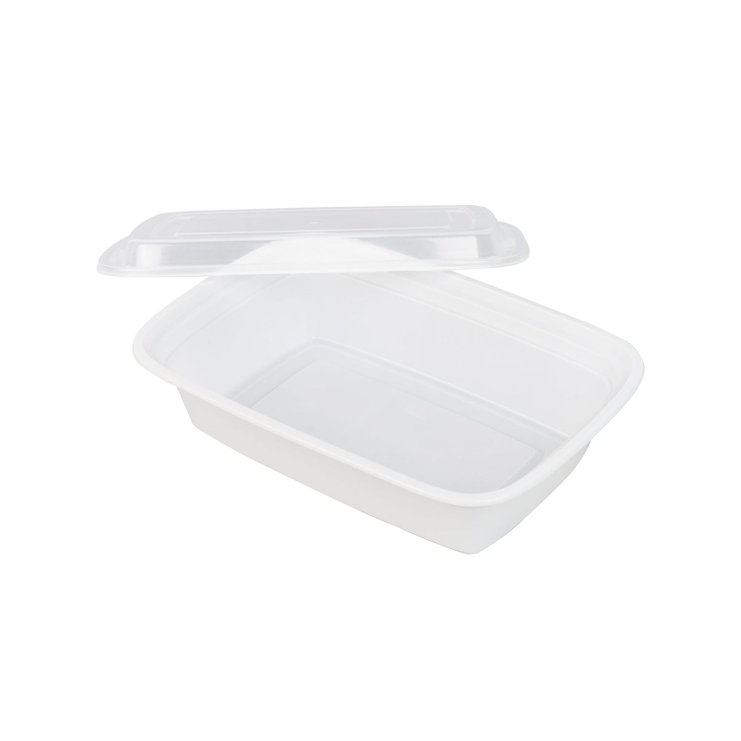 Asporto 38 oz Rectangle White Plastic To Go Box - with Clear Lid, Microwavable - 8 3/4" x 6" x 2" - 100 count box