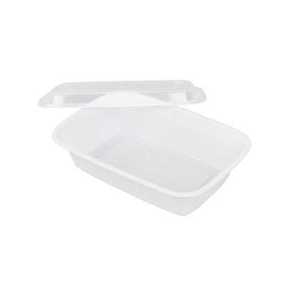 Asporto 38 oz Rectangle White Plastic To Go Box - with Clear Lid, Microwavable - 8 3/4" x 6" x 2" - 100 count box