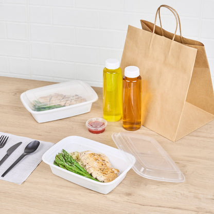 Asporto 38 oz Rectangle White Plastic To Go Box - with Clear Lid, Microwavable - 8 3/4" x 6" x 2" - 100 count box