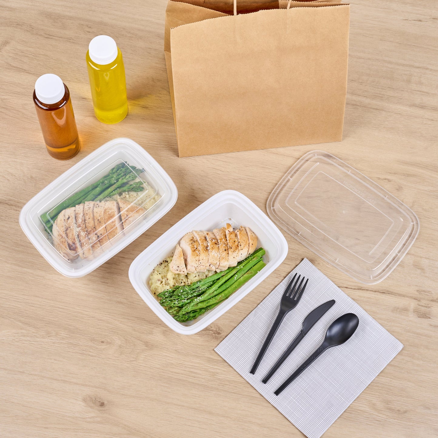 Asporto 38 oz Rectangle White Plastic To Go Box - with Clear Lid, Microwavable - 8 3/4" x 6" x 2" - 100 count box