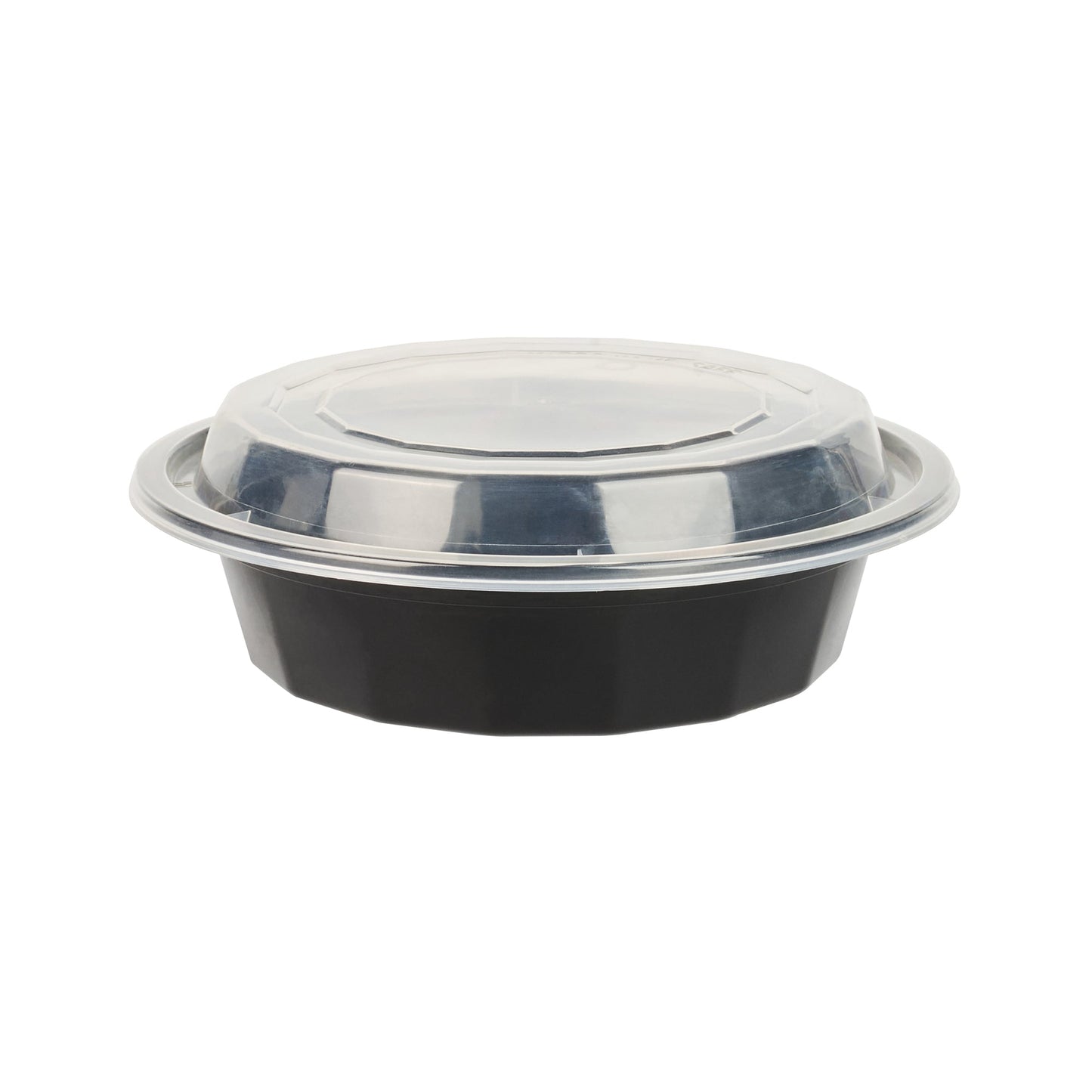 Asporto 16 oz Round Black Plastic To Go Box - with Clear Lid, Microwavable - 6 1/4" x 6 1/4" x 1 3/4" - 100 count box