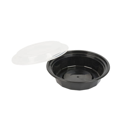 Asporto 16 oz Round Black Plastic To Go Box - with Clear Lid, Microwavable - 6 1/4" x 6 1/4" x 1 3/4" - 100 count box