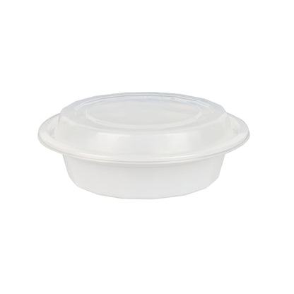 Asporto 16 oz Round White Plastic To Go Box - with Clear Lid, Microwavable - 6 1/4" x 6 1/4" x 1 3/4" - 100 count box