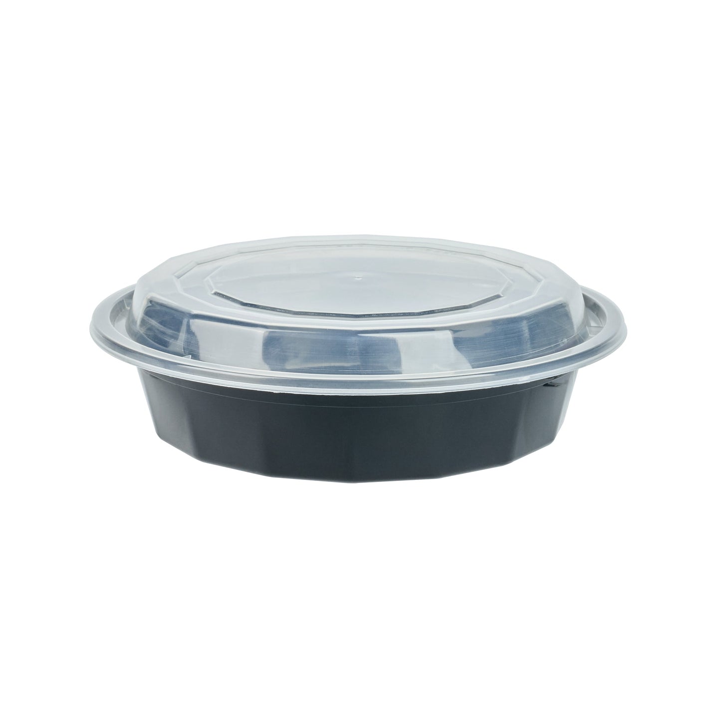 Asporto 24 oz Round Black Plastic To Go Box - with Clear Lid, Microwavable - 7 1/4" x 7 1/4" x 1 1/2" - 100 count box
