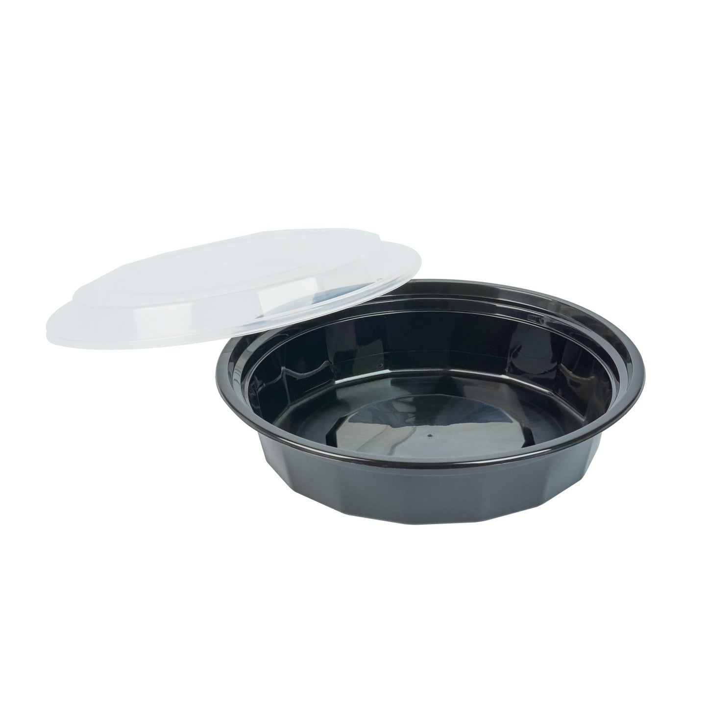 Asporto 24 oz Round Black Plastic To Go Box - with Clear Lid, Microwavable - 7 1/4" x 7 1/4" x 1 1/2" - 100 count box