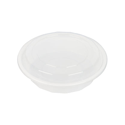 Asporto 24 oz Round White Plastic To Go Box - with Clear Lid, Microwavable - 7 1/4" x 7 1/4" x 1 1/2" - 100 count box