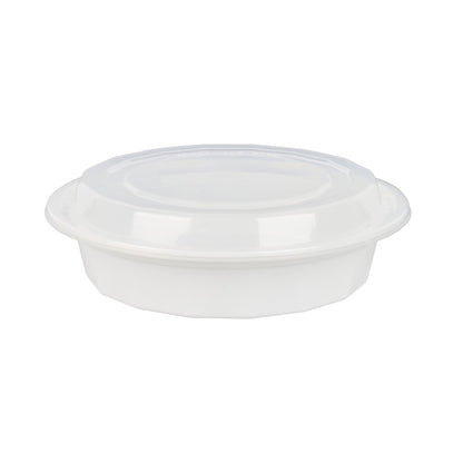 Asporto 24 oz Round White Plastic To Go Box - with Clear Lid, Microwavable - 7 1/4" x 7 1/4" x 1 1/2" - 100 count box