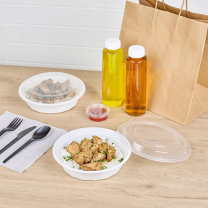 Asporto 24 oz Round White Plastic To Go Box - with Clear Lid, Microwavable - 7 1/4" x 7 1/4" x 1 1/2" - 100 count box
